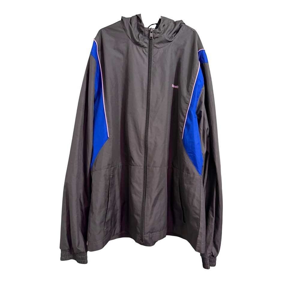 Reebok Men's Gray Blue White‎ Lightweight Hooded Track Jacket Size Large